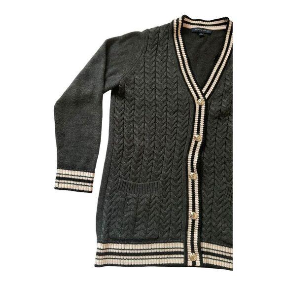 Tommy Hilfiger Button Up Cable Knit Striped V-Neck Gray Cardigan Women's Size L - Picture 7 of 15